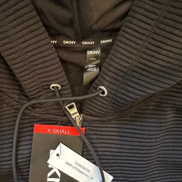 DKNY Ribbed Black Hoodie with Zipper – NWT (Size XS, Runs Large) - Picture 4 of 6